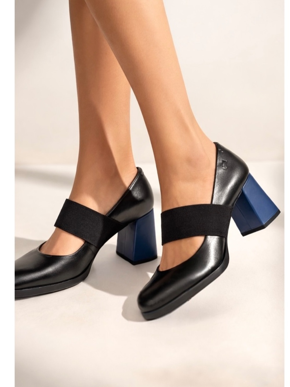 CAMPER KARA PUMP MARY JANE STRAP BLACK WITH BLUE HEELS SHOES SIZE 36